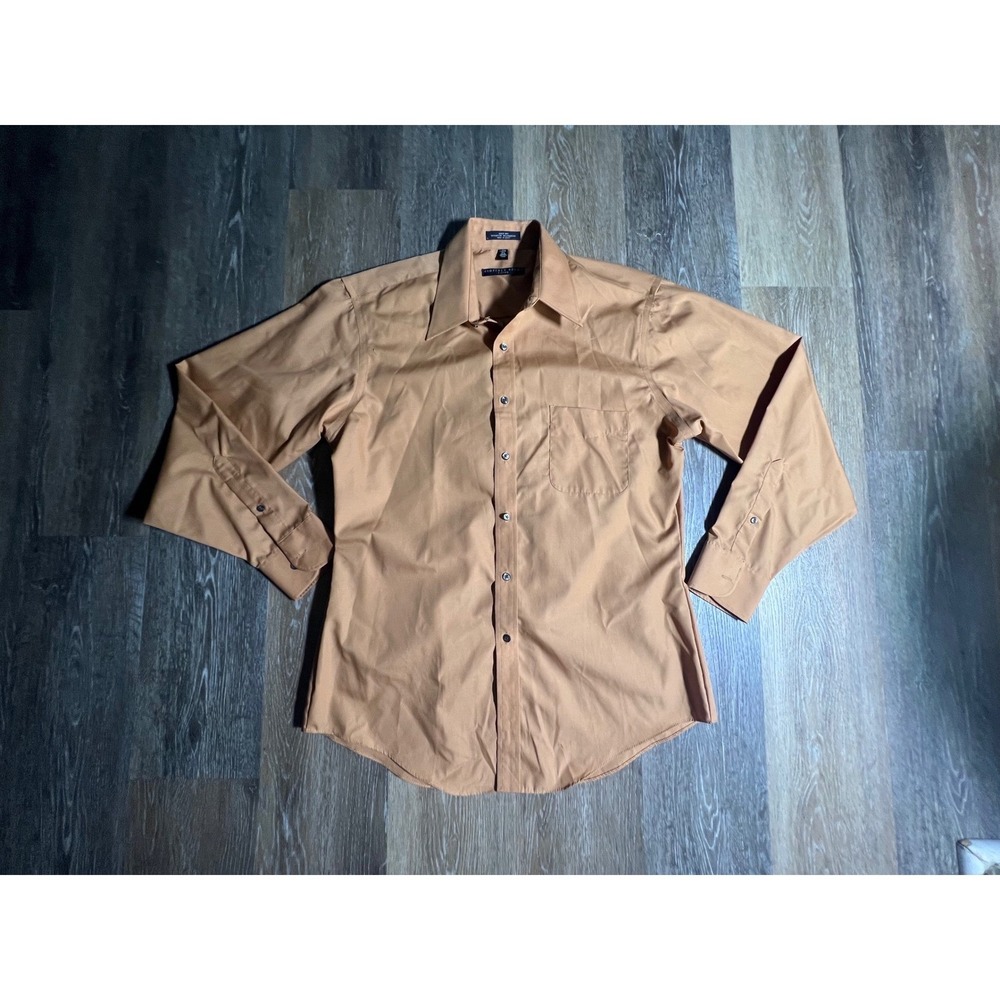 Geoffrey Beene Dress Shirt Mens Large 16.5 34/35 Tan Fitted Long Sleeve